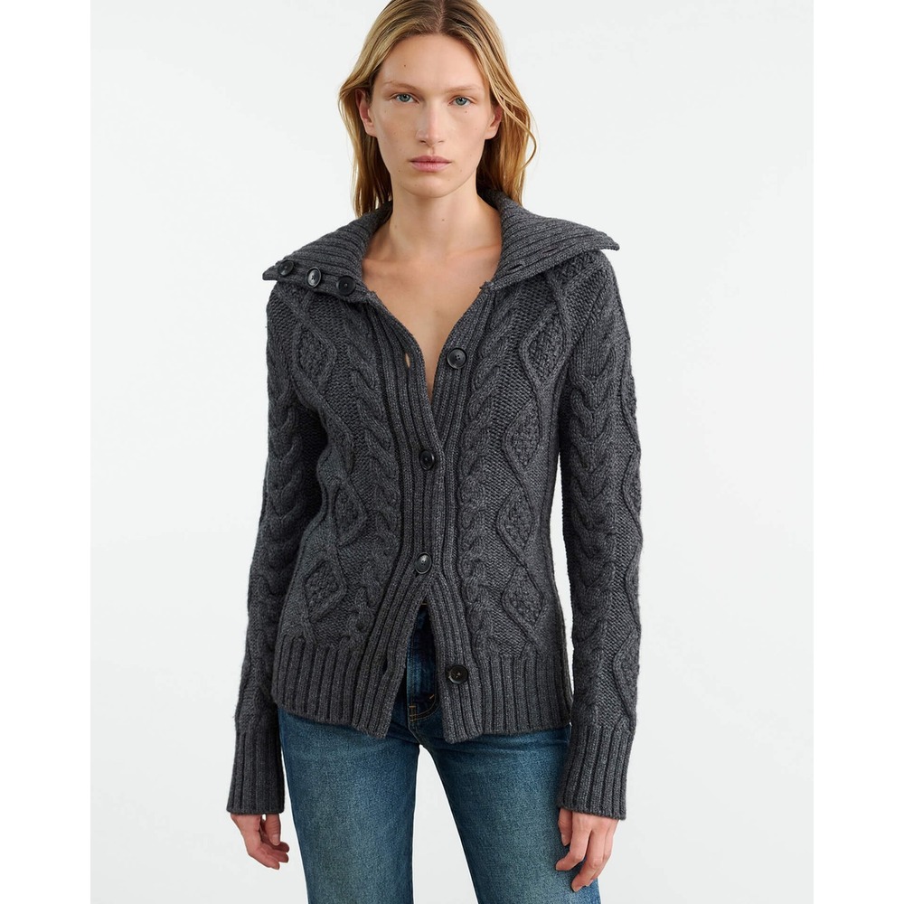 Nili Lotan Allegra Cable Knit Wool Cashmere Cardigan XL Old Money/ Quiet Luxury